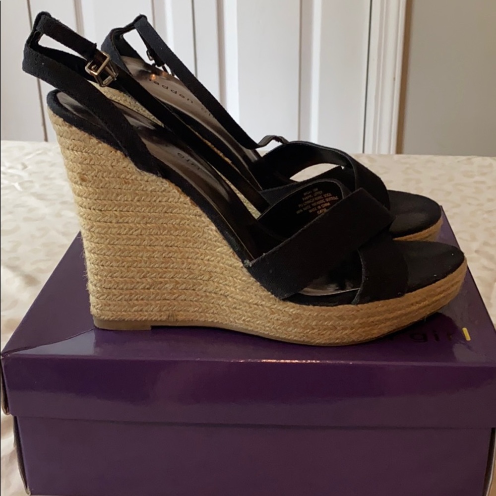 Madden Girl Black Espadrille Wedge Sandals